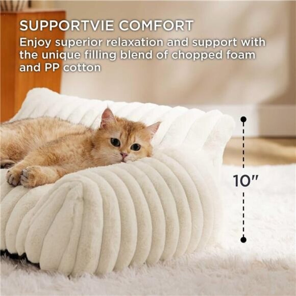 Fluffy Cat Sofa Pet Couch Soft Washable Bed Indoor Small Dog Chair Fleece Cream - Picture 2 of 6